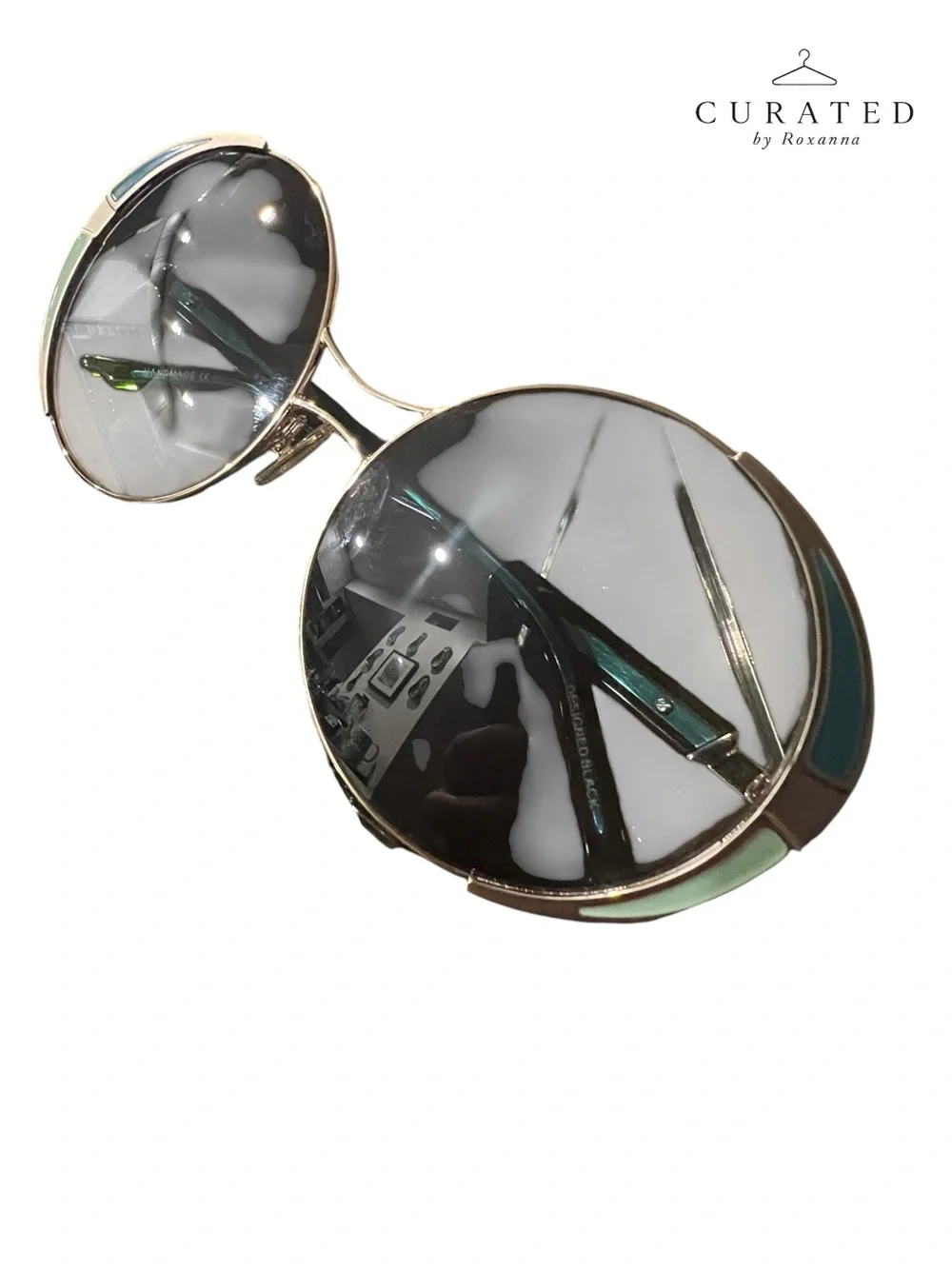 NEW Coco & Breezy Round Sunglasses Gold/Teal w/ Box Case & Authenticity Card